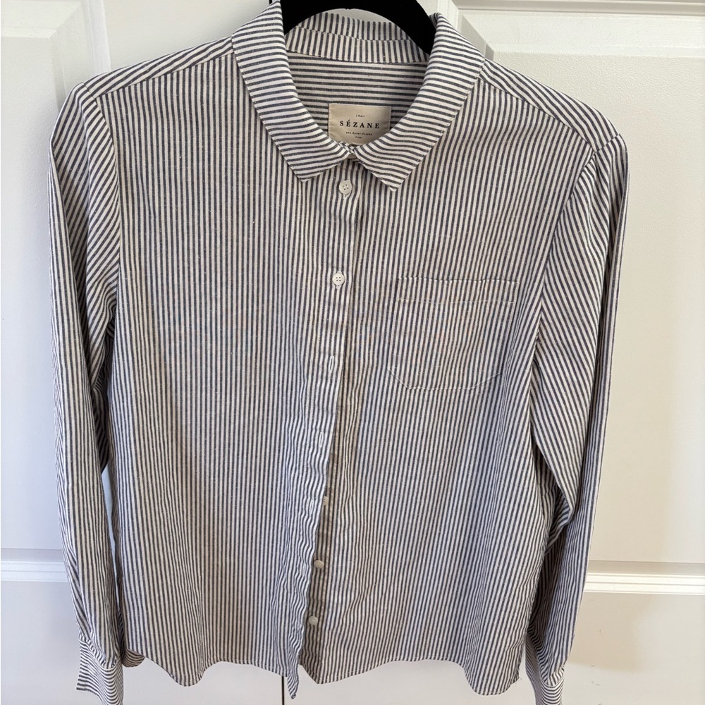Sezane Blue and White Casual Button Down Shirt